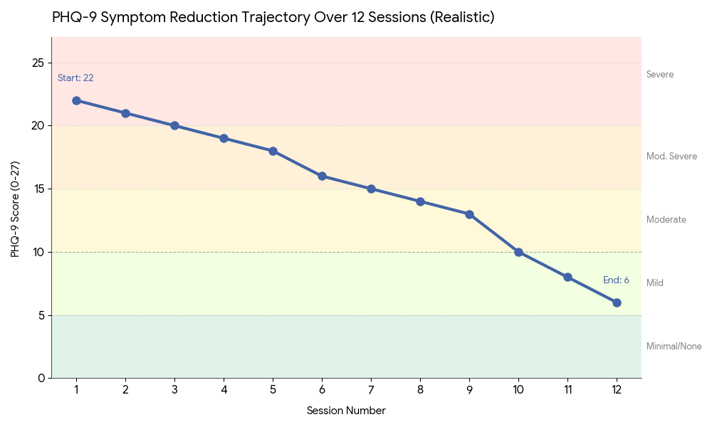 PHQ-9 depression scale showing symptom improvement over time